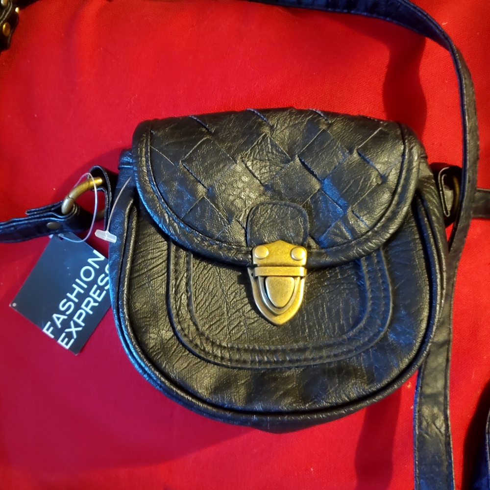 Fashion Express Black Woven Crossbody Bag
